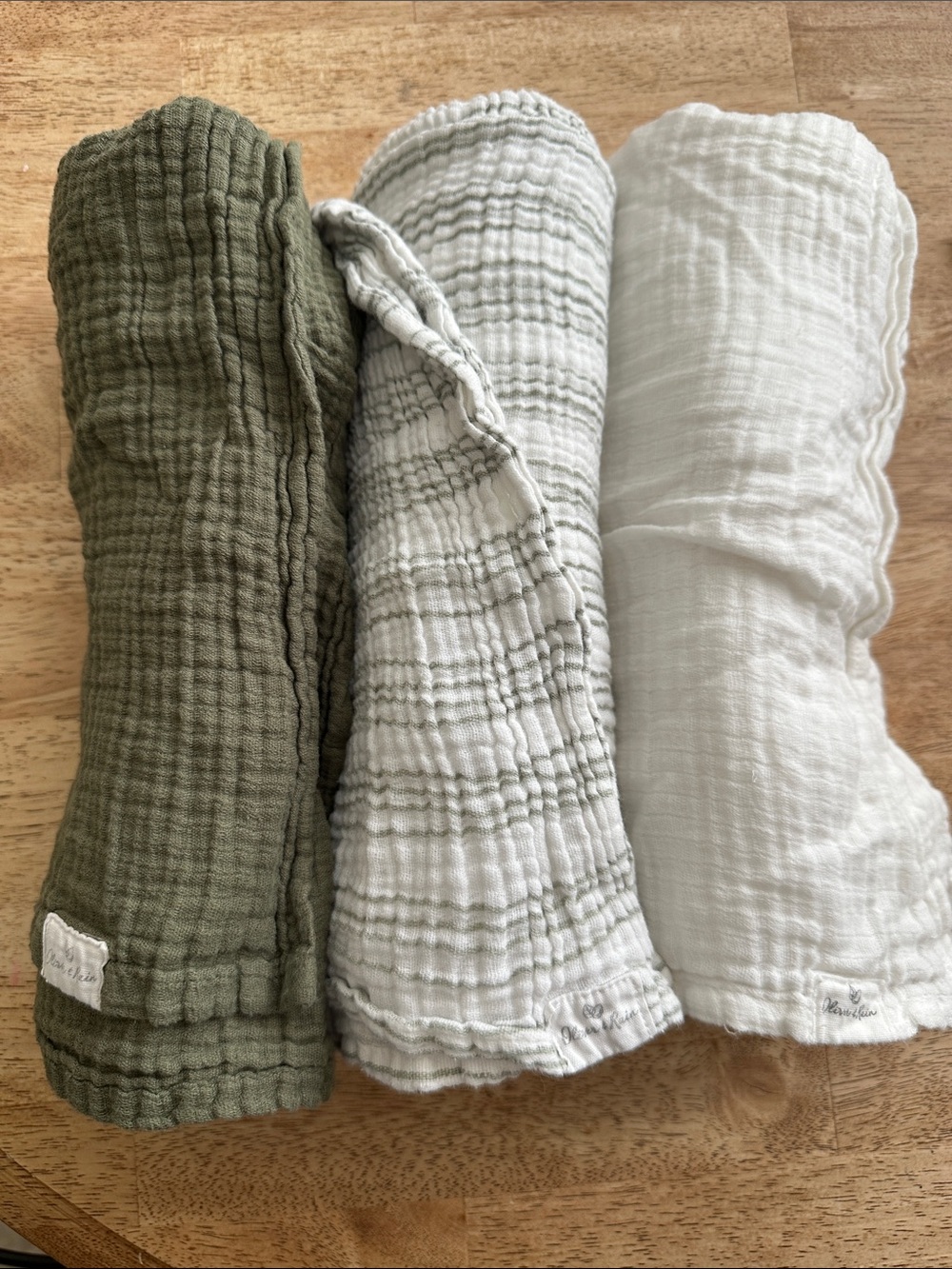 Neutral Muslin Baby Wraps - Olive Green, Green-Striped & White